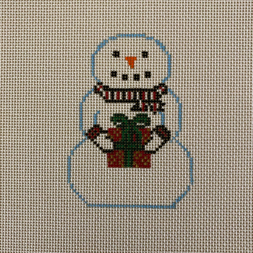 Snowman with Present Canvas - KC Needlepoint