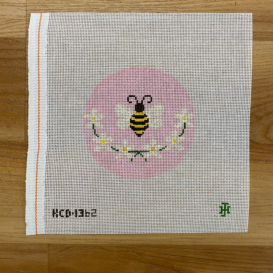 Bee with Daisies Ornament Canvas - KC Needlepoint