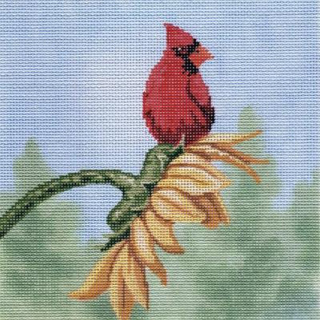 Cardinal on Sunflower Canvas - KC Needlepoint