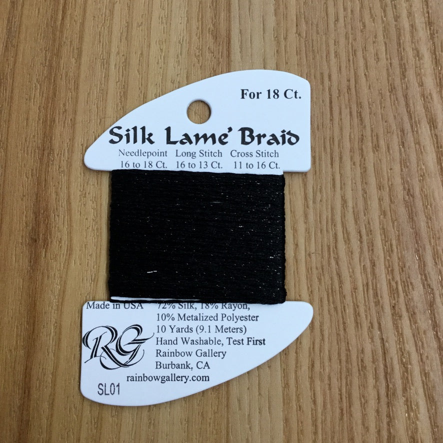 Silk Lamé Braid SL01 Black - KC Needlepoint