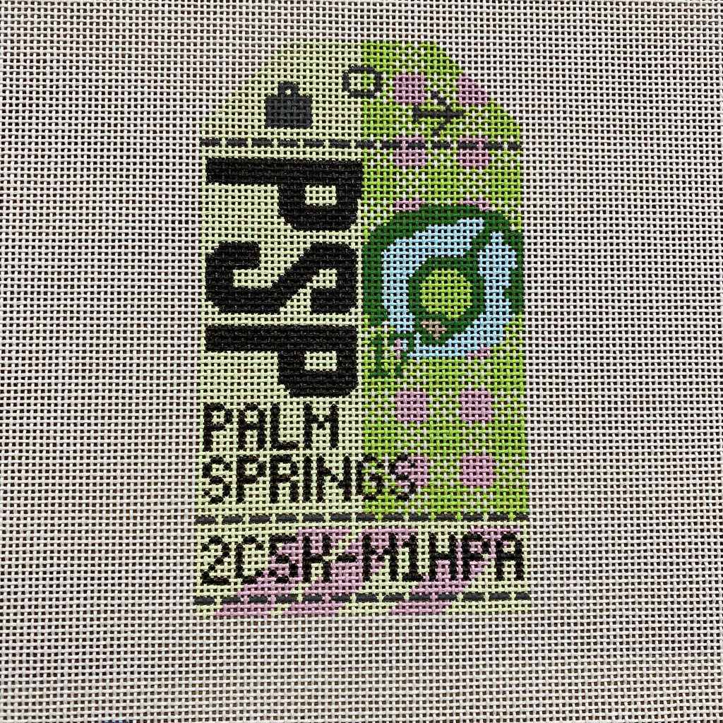 Palm Springs Vintage Travel Tag Canvas - KC Needlepoint