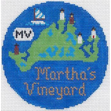 Martha's Vineyard 4 1/4" Travel Round Needlepoint Canvas - KC Needlepoint
