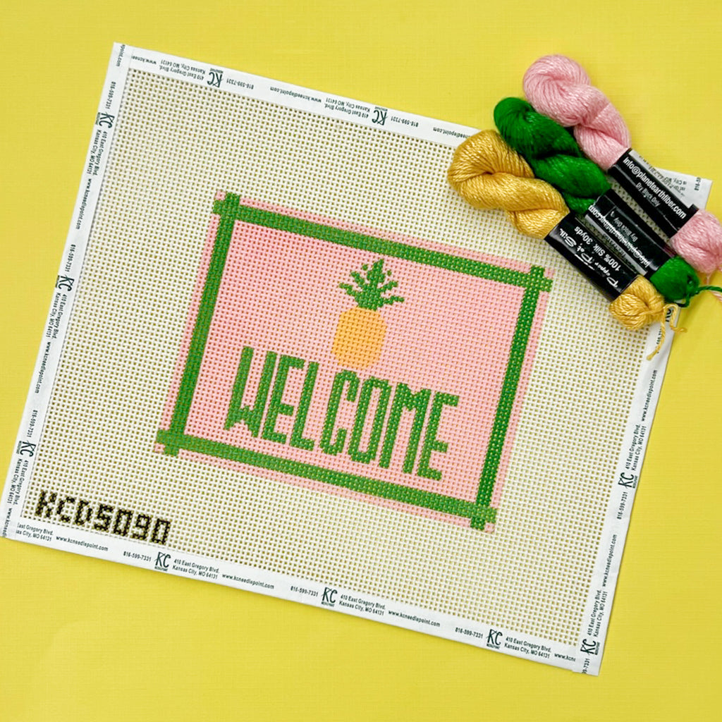 Pink Welcome Sign with Pineapple Kit - KC Needlepoint