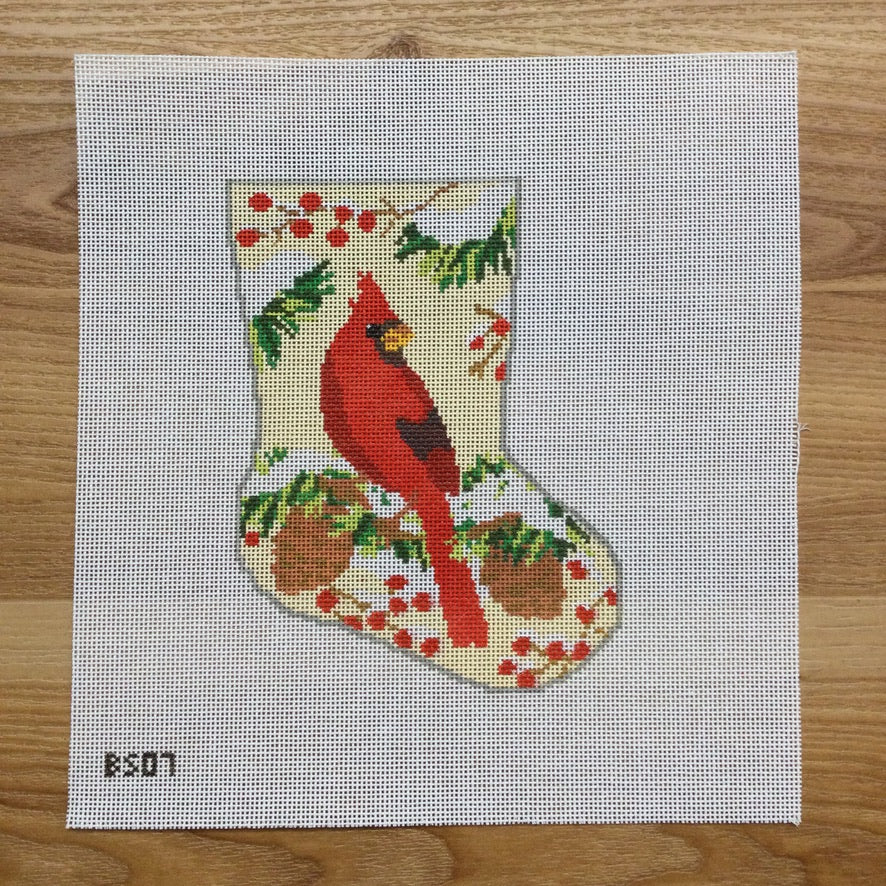 Christmas Cardinal Ornament Sized Stocking Canvas - KC Needlepoint