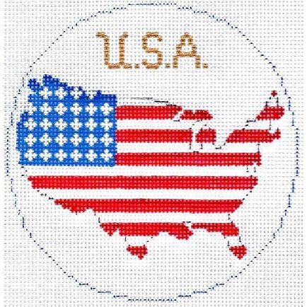 USA 4" Travel Round Needlepoint Canvas - KC Needlepoint