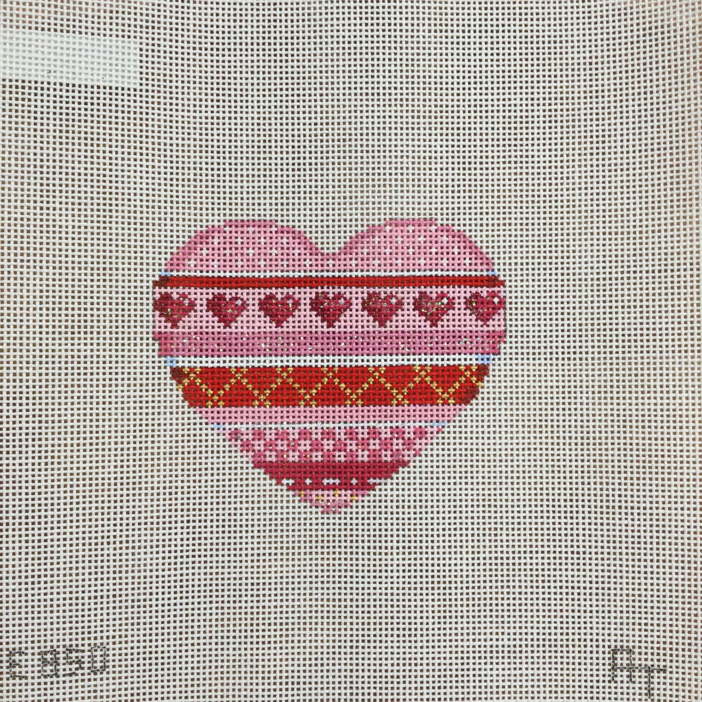 Horizontal Patterns Heart Canvas - KC Needlepoint
