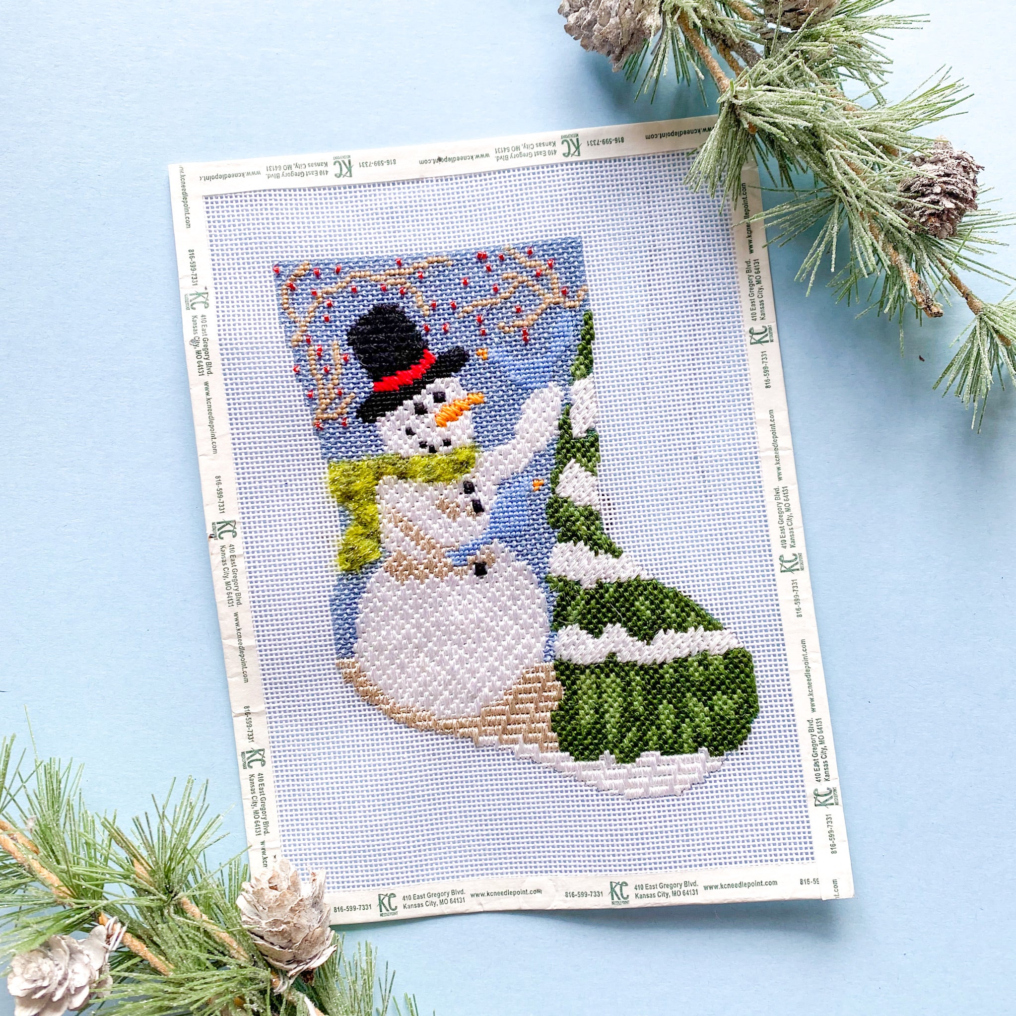 Frosty Ornament Sized Stocking Kit - KC Needlepoint
