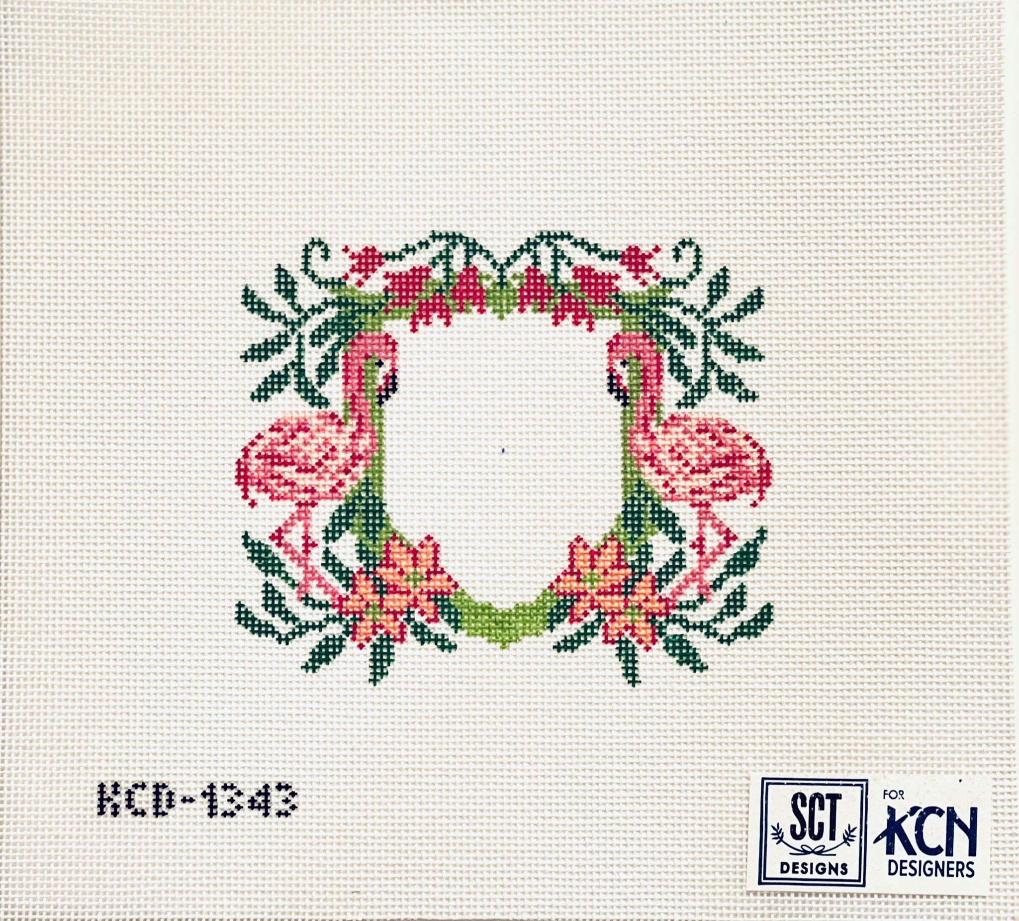 Flamingo Crest Canvas - KC Needlepoint