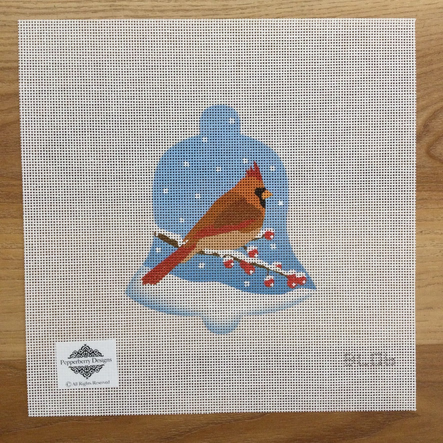 Female Cardinal Snow Bell Canvas - KC Needlepoint
