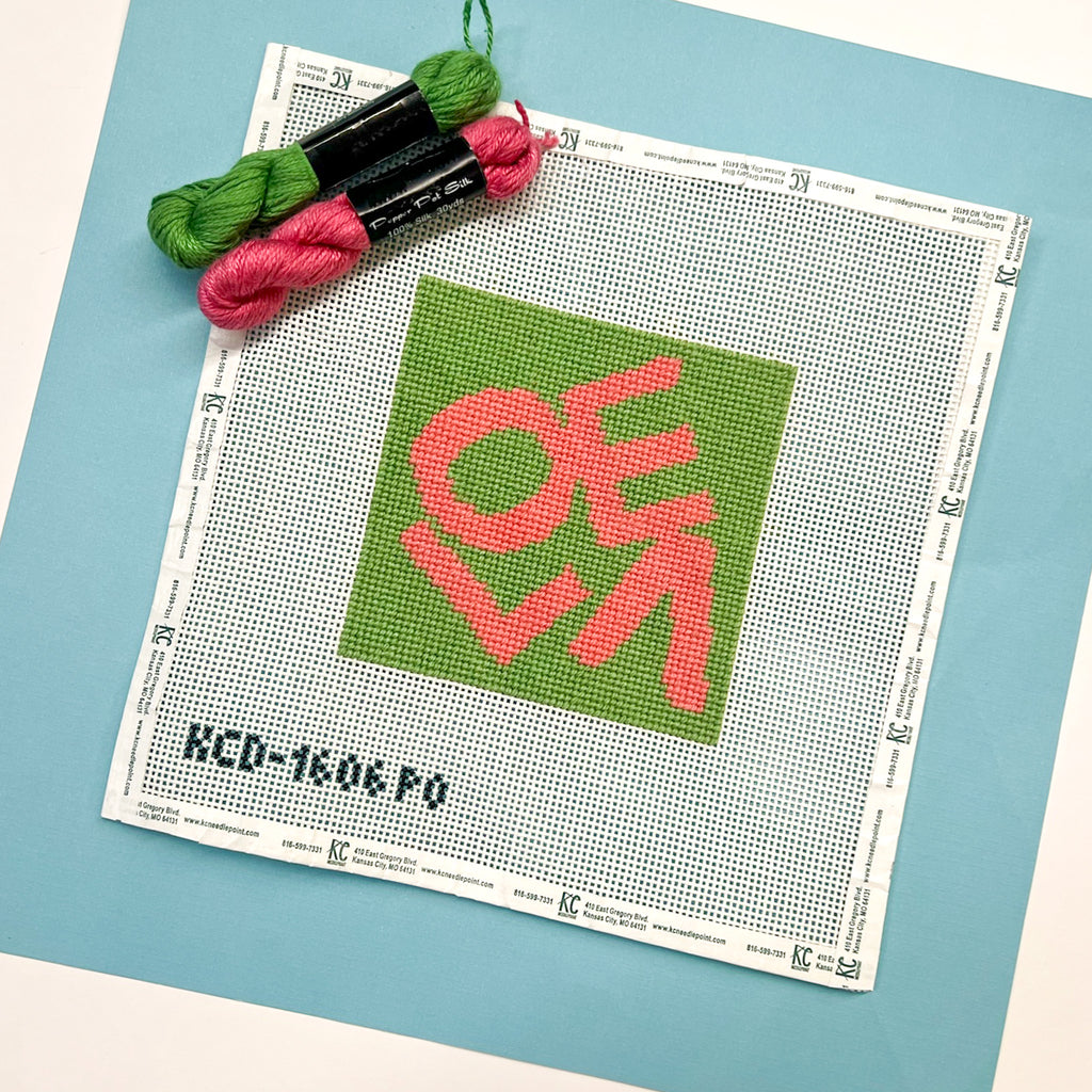 Lovevolve Pink and Green Canvas - KC Needlepoint