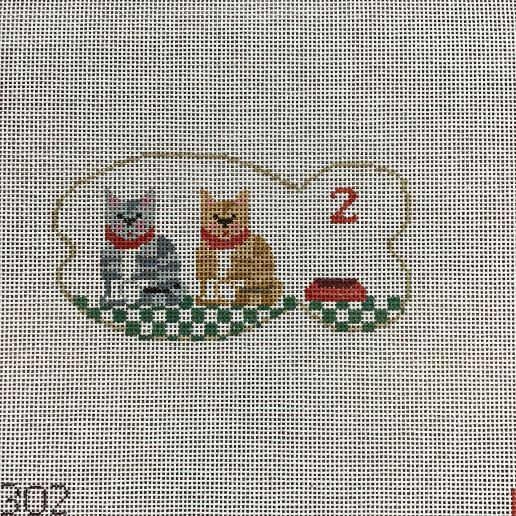 2 Tabby Cats Canvas - KC Needlepoint