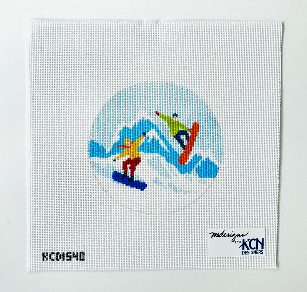 Snowboarding Round Canvas - KC Needlepoint