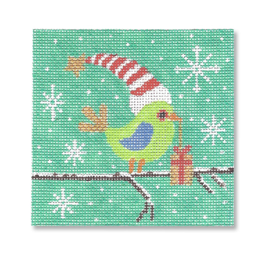 Bird with Present Canvas - KC Needlepoint