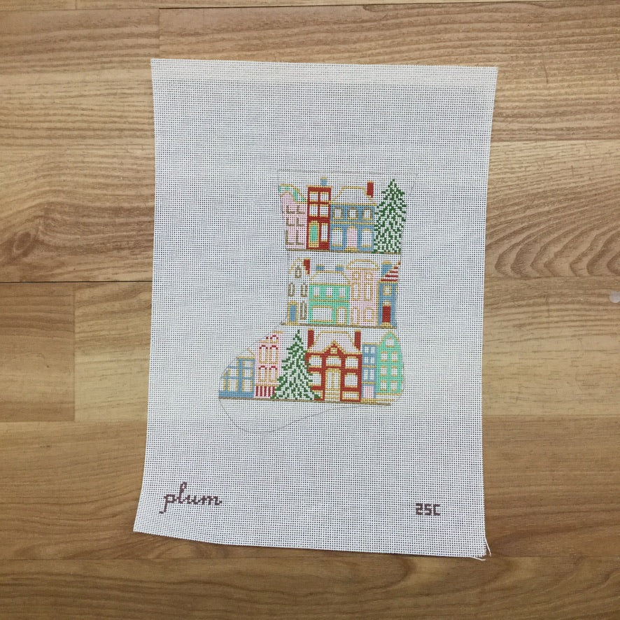 Christmas Time in City Mini Sock Canvas - KC Needlepoint