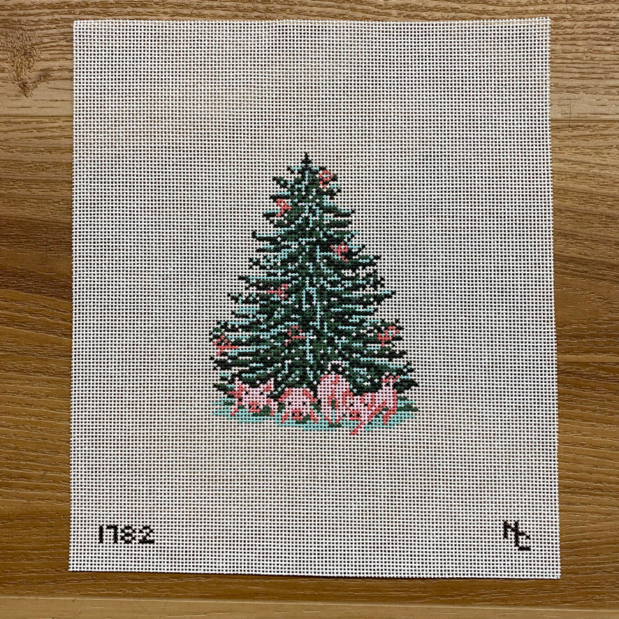 Pink Piggy Tree Canvas - KC Needlepoint