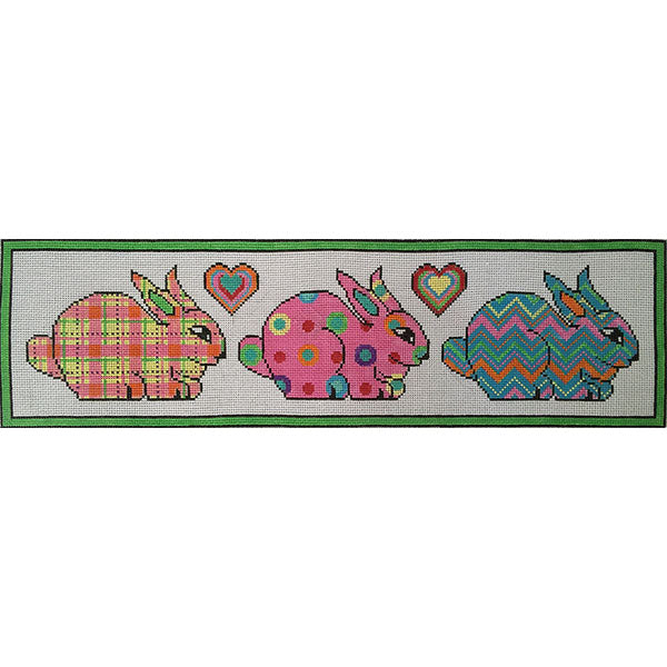 Patterned Bunnies Canvas - KC Needlepoint