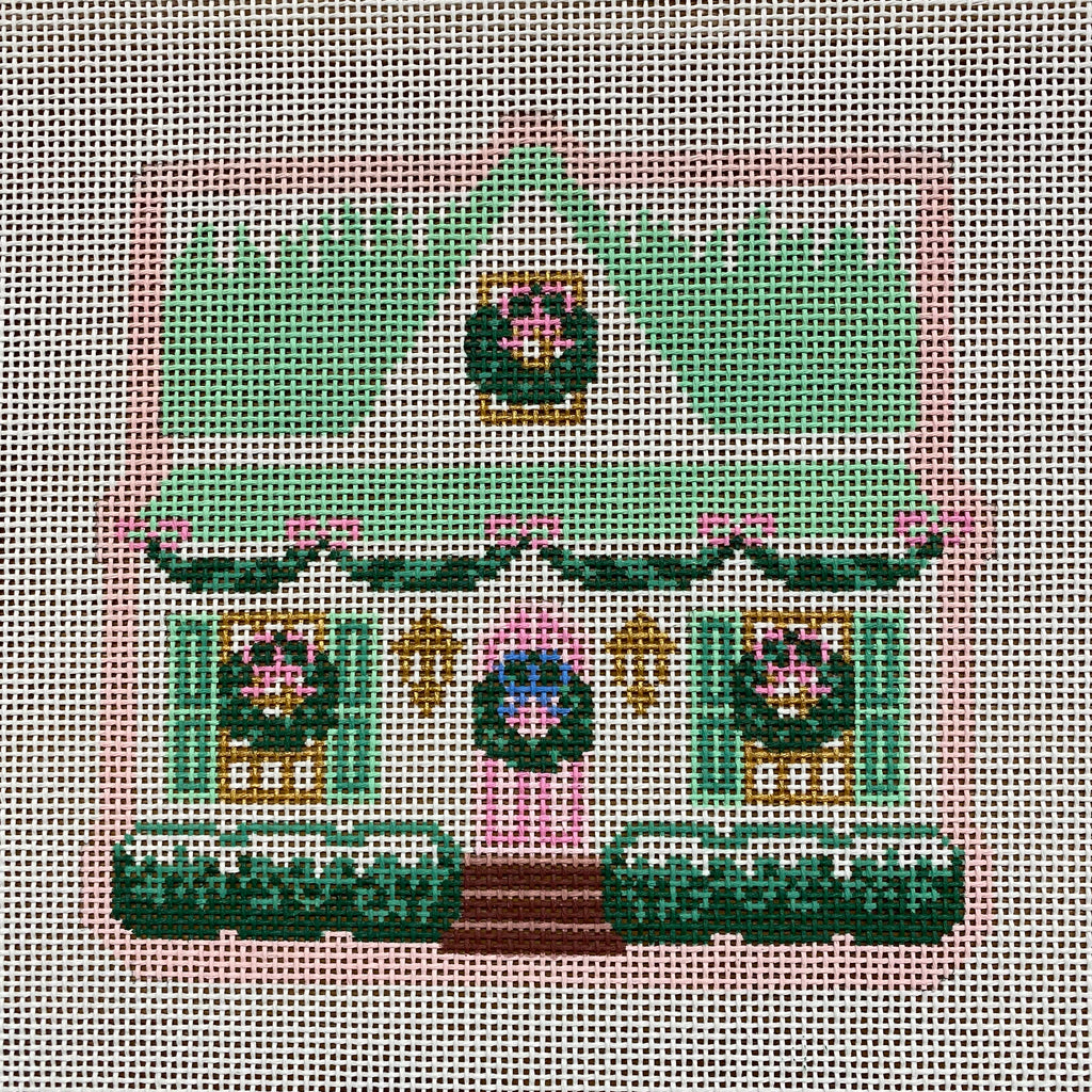 Christmas Village Green House Canvas - KC Needlepoint