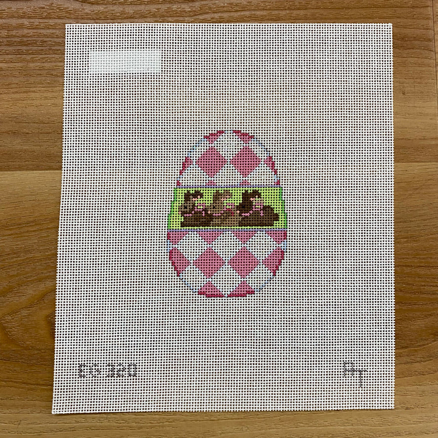 Pink Harlequin Bunny Egg Canvas - KC Needlepoint