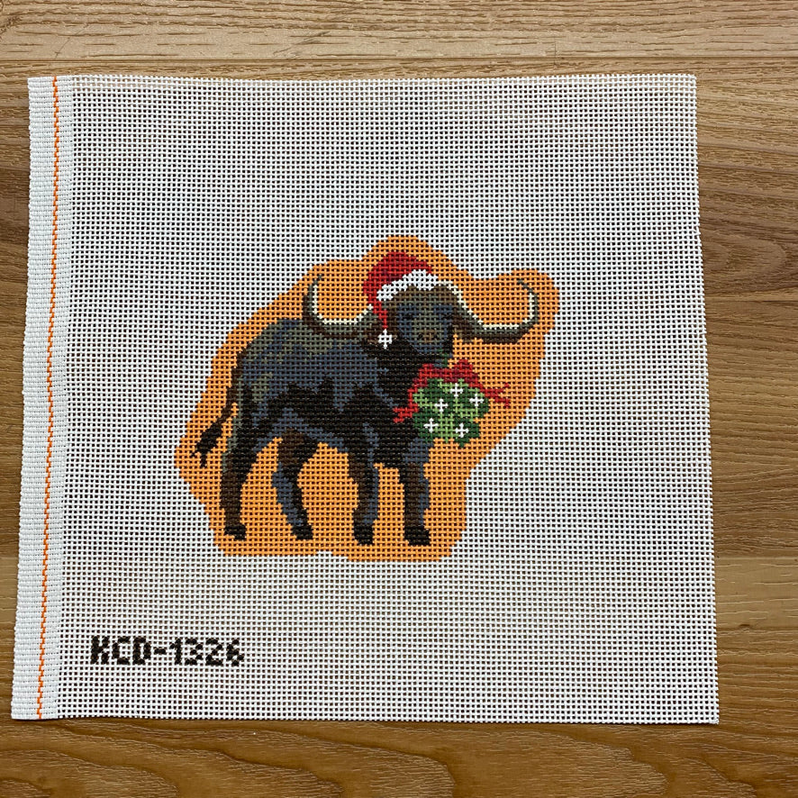 Holiday Water Buffalo Ornament Canvas - KC Needlepoint