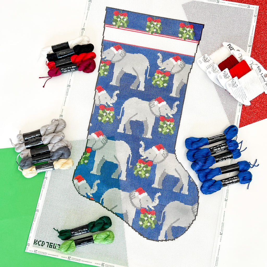 Elephant and Mistletoe Stocking Kit - KC Needlepoint