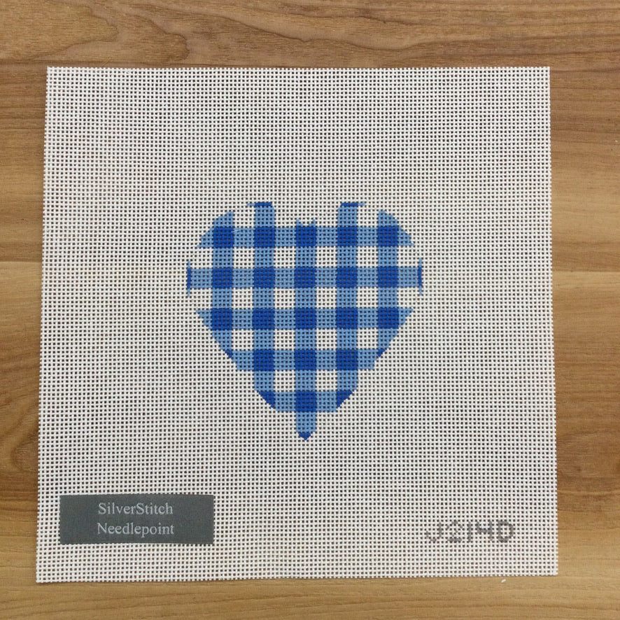 Blue Gingham Heart Canvas - needlepoint