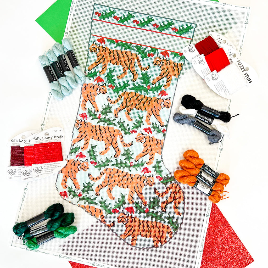 Tiger and Holly Stocking Kit - KC Needlepoint