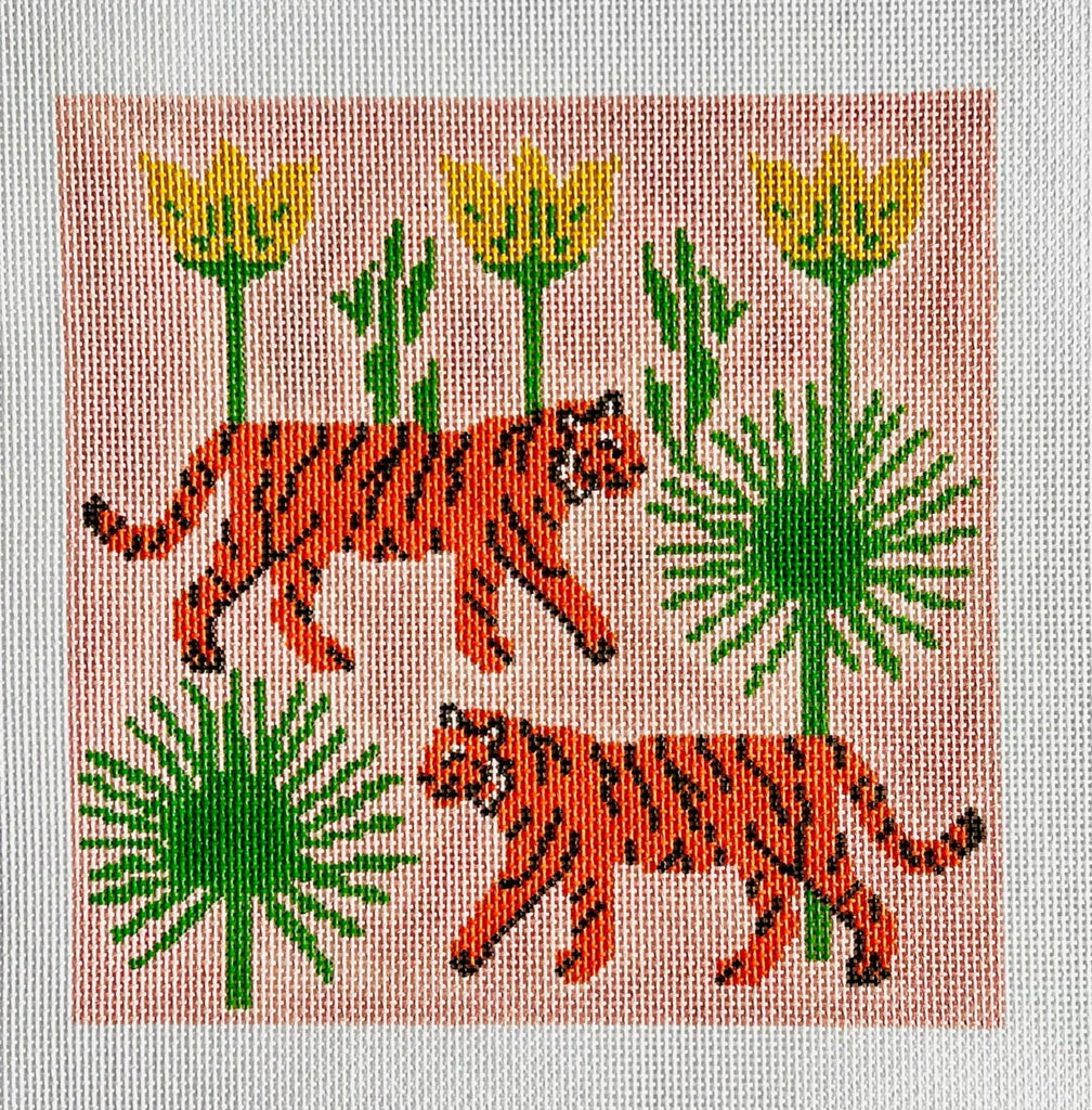 Tigers with Palms Canvas - KC Needlepoint