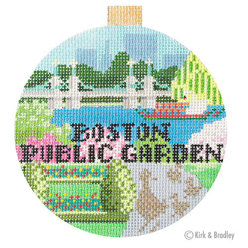Boston Public Garden Round Needlepoint Canvas - KC Needlepoint