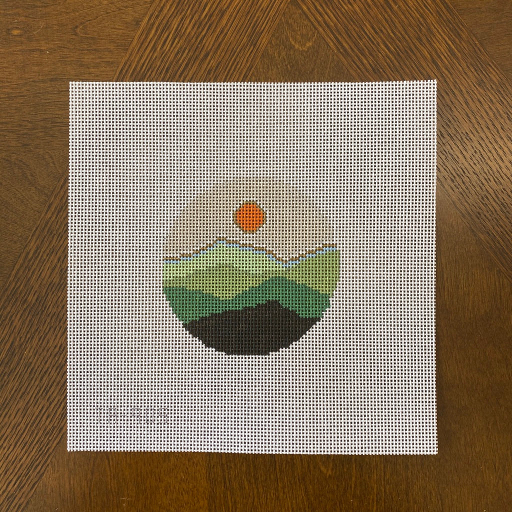 Sunset  Over the Mountains Round Canvas - KC Needlepoint
