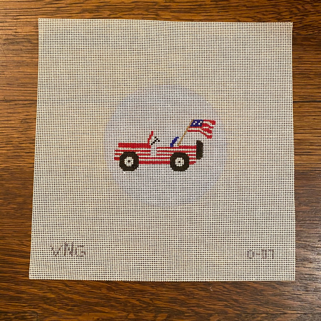 Patriotic Jeep Round Canvas - KC Needlepoint