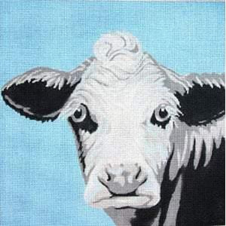 Cow on Blue Canvas - KC Needlepoint