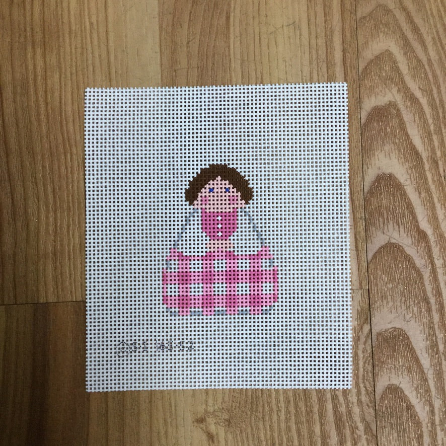 Pink Gingham Angel Canvas - needlepoint