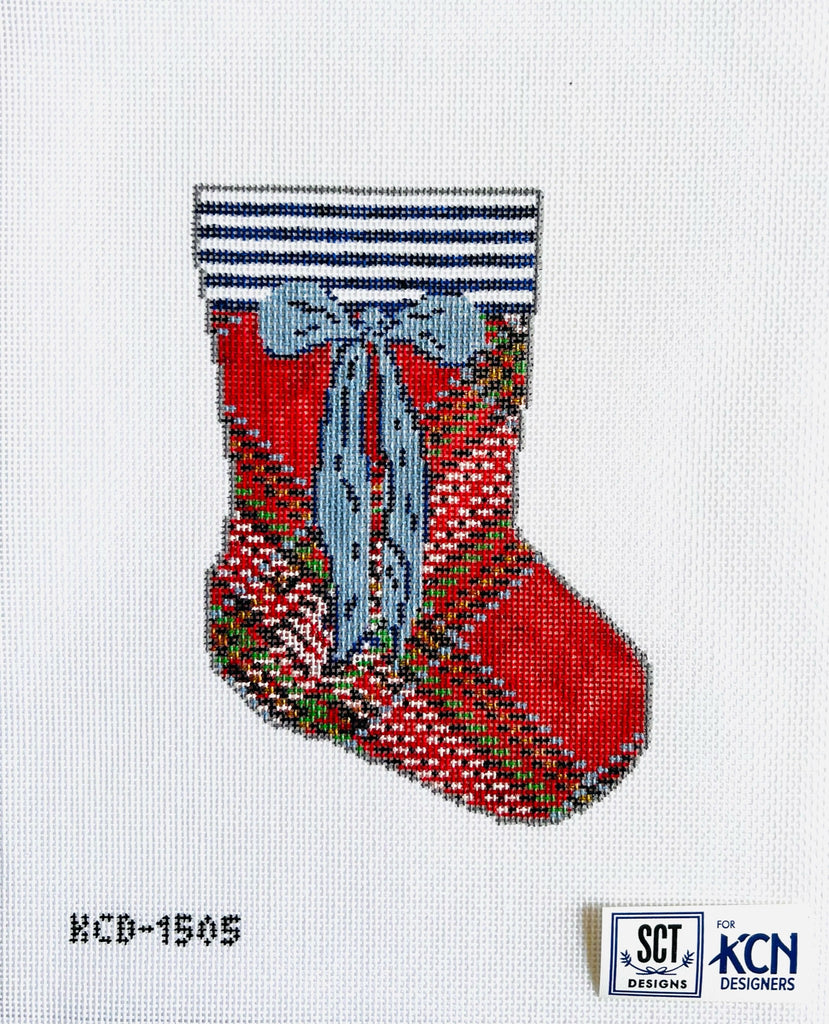 Red Tartan Mini Sock Canvas - KC Needlepoint