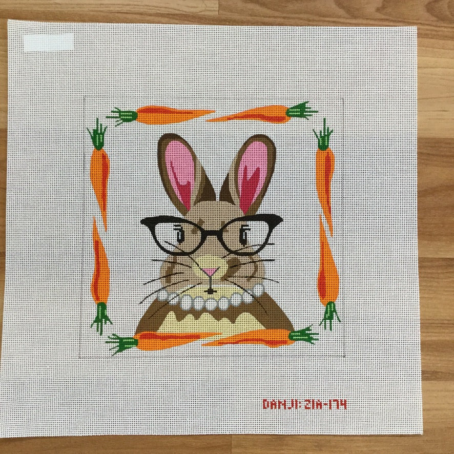 Ms. Rabbit with Glasses Canvas - needlepoint