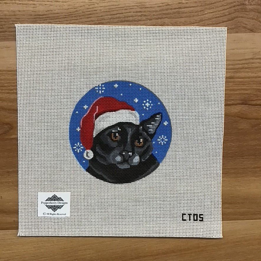 Black Cat Santa Ornament Canvas - KC Needlepoint