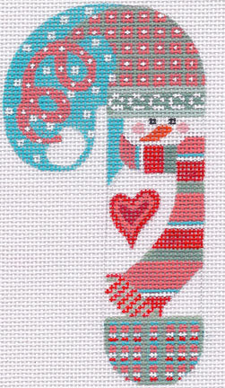 Snowman Heart Candy Cane Canvas - KC Needlepoint