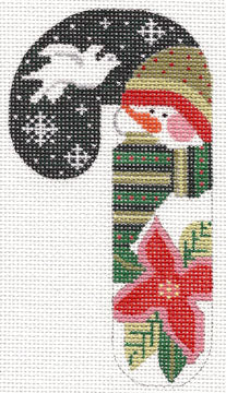 Poinsettia Hat Snowman Candy Cane Canvas - KC Needlepoint