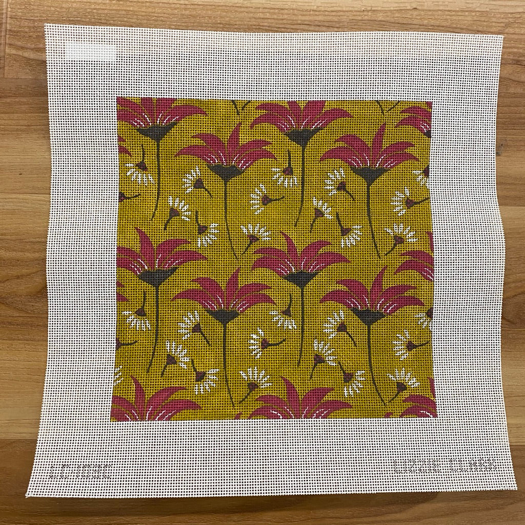 Yellow with Flowers Needlepoint Canvas - needlepoint