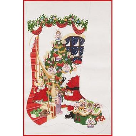 Santa Stairs Female Stocking Canvas - KC Needlepoint