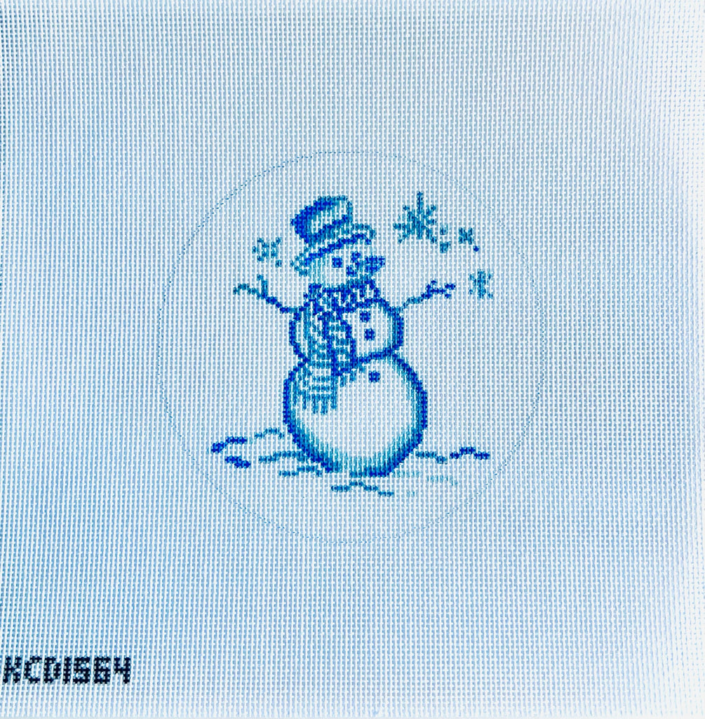 Blue Snowman Ornament Canvas - KC Needlepoint