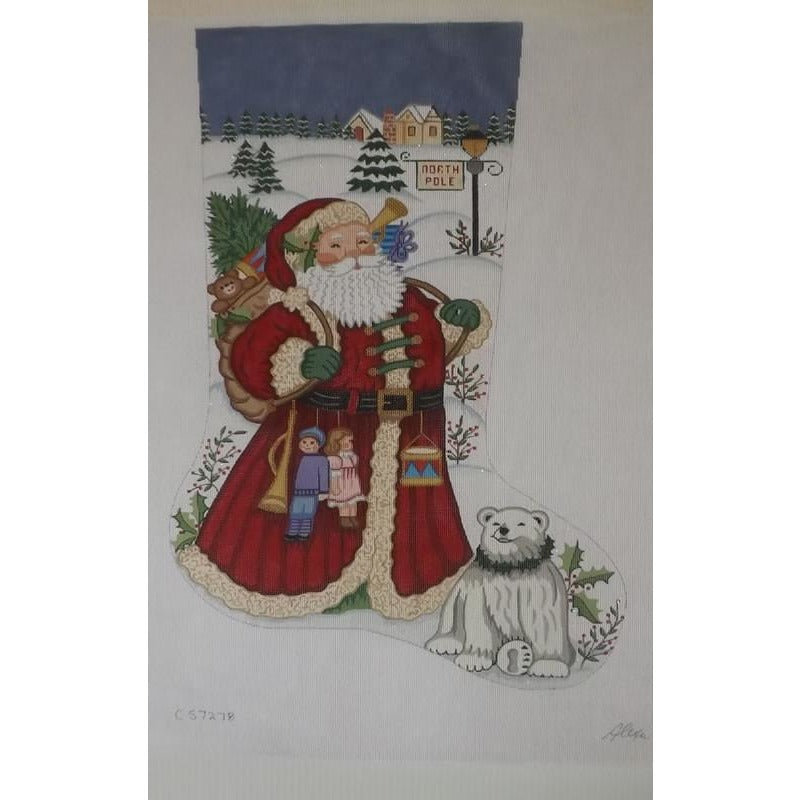 Santa with Polar Bear Canvas - KC Needlepoint