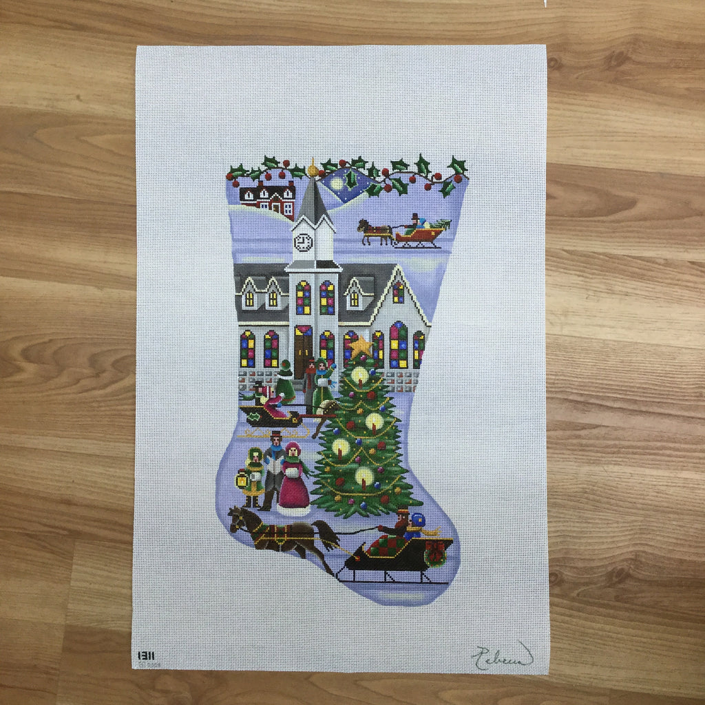 Town Square Christmas Stocking Canvas - KC Needlepoint