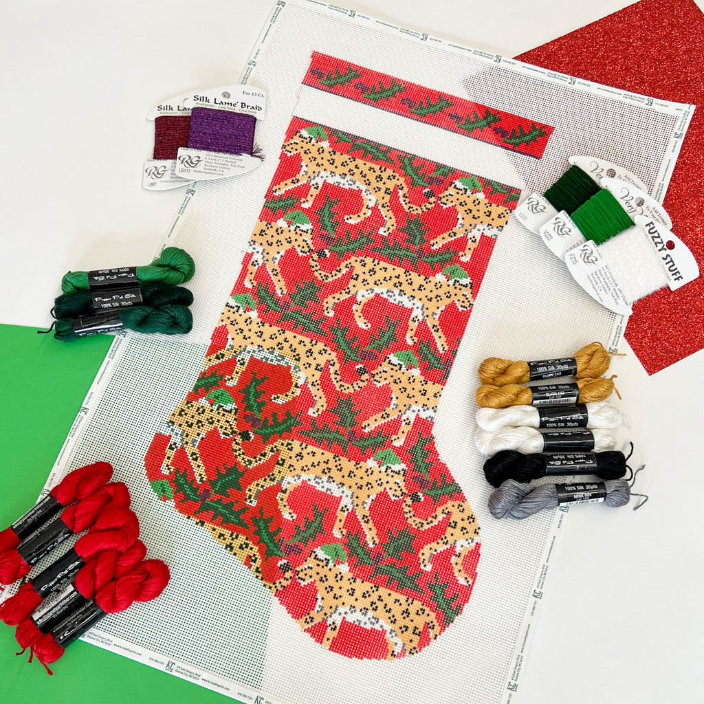 Leopard and Holly Stocking Kit - KC Needlepoint