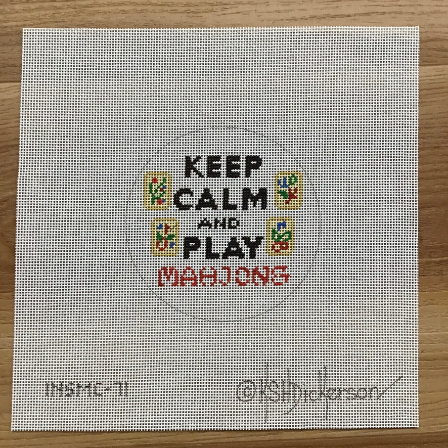 Keep Calm and Play Mahjong Round Canvas - KC Needlepoint