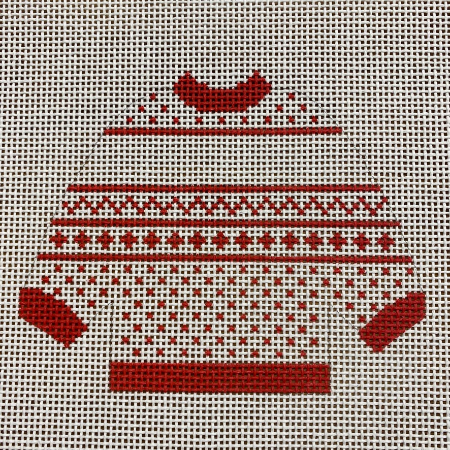 Red and White Personalized Pullover Needlepoint Canvas - KC Needlepoint