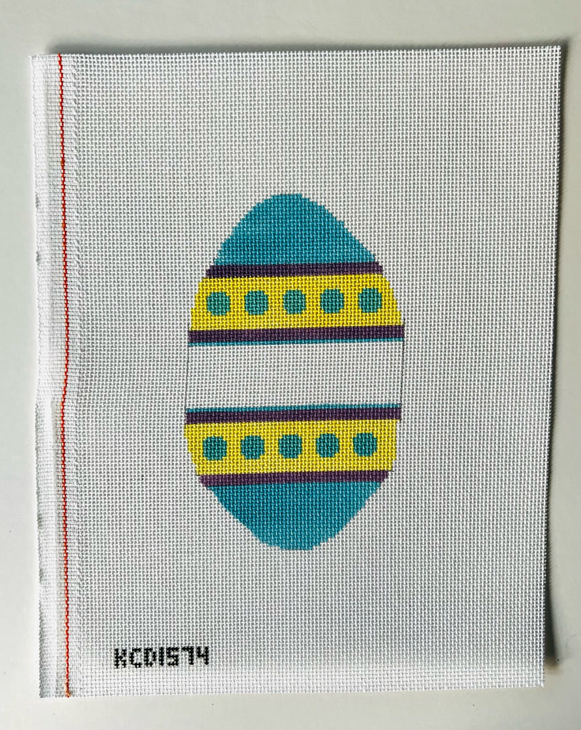 Purple/Blue/Yellow Striped Egg Canvas - KC Needlepoint