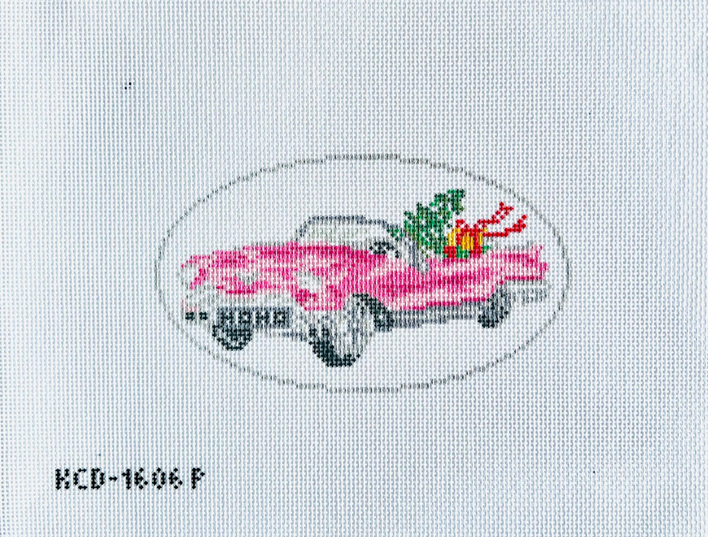 Pink Christmas Cadillac Ornament Canvas - KC Needlepoint