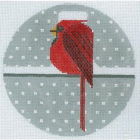 Cool Cardinal Round Canvas - KC Needlepoint