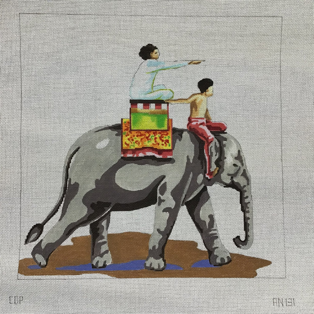 Elephant with People Canvas - KC Needlepoint