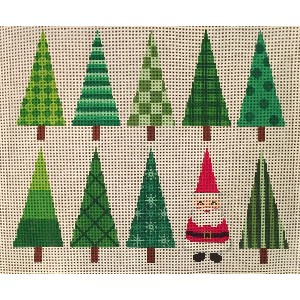 Santa and Trees Needlepoint Canvas - KC Needlepoint